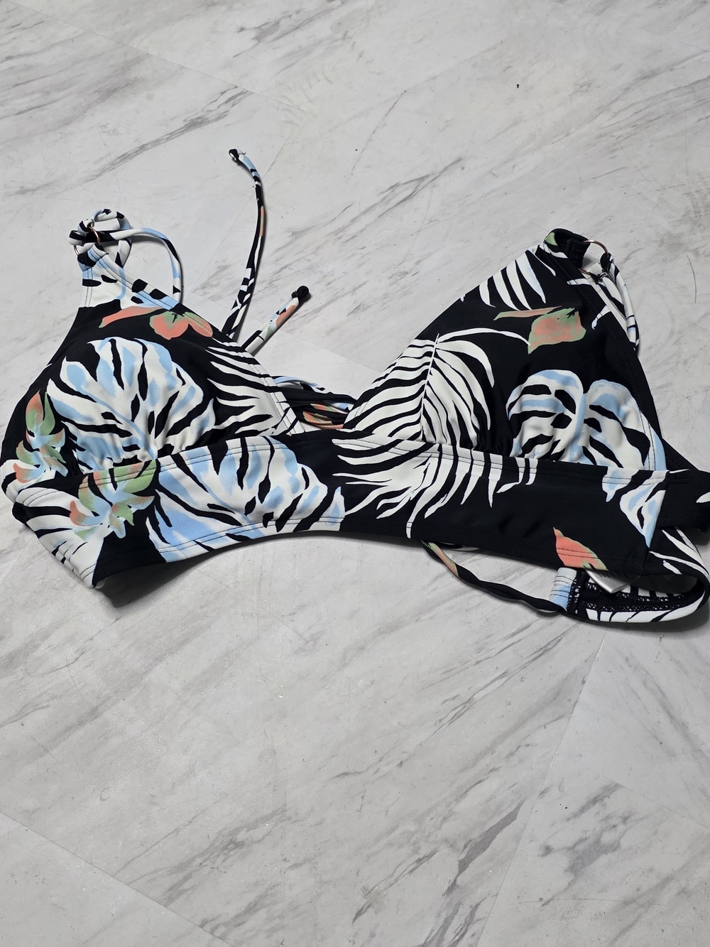 Hula Honey Black Bikini Top with Tropical Accent